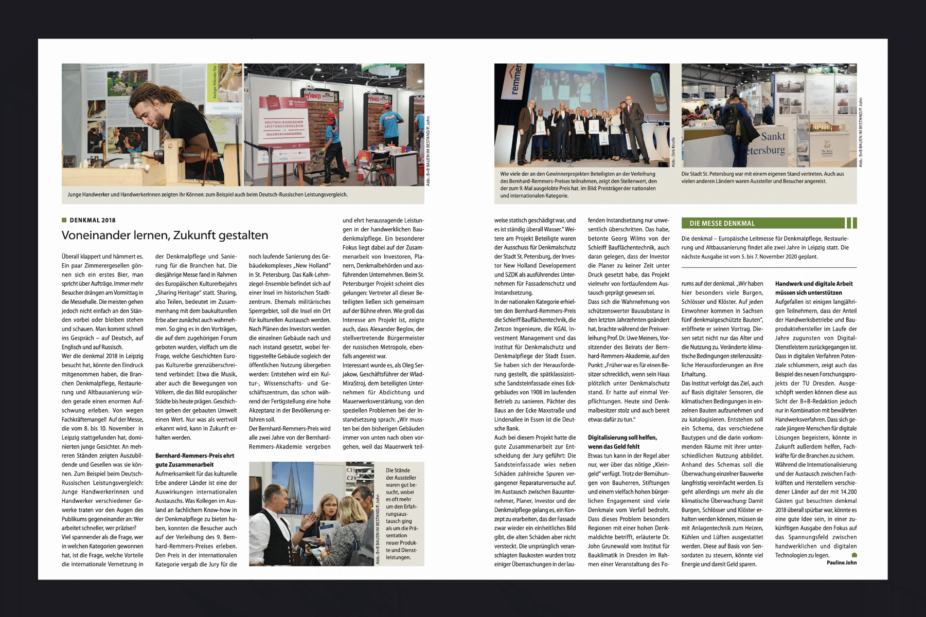 Artikel der Fachzeitschrift B+B Bauen im Bestand. Thema ist die Messe Denkmal in Leipzig.