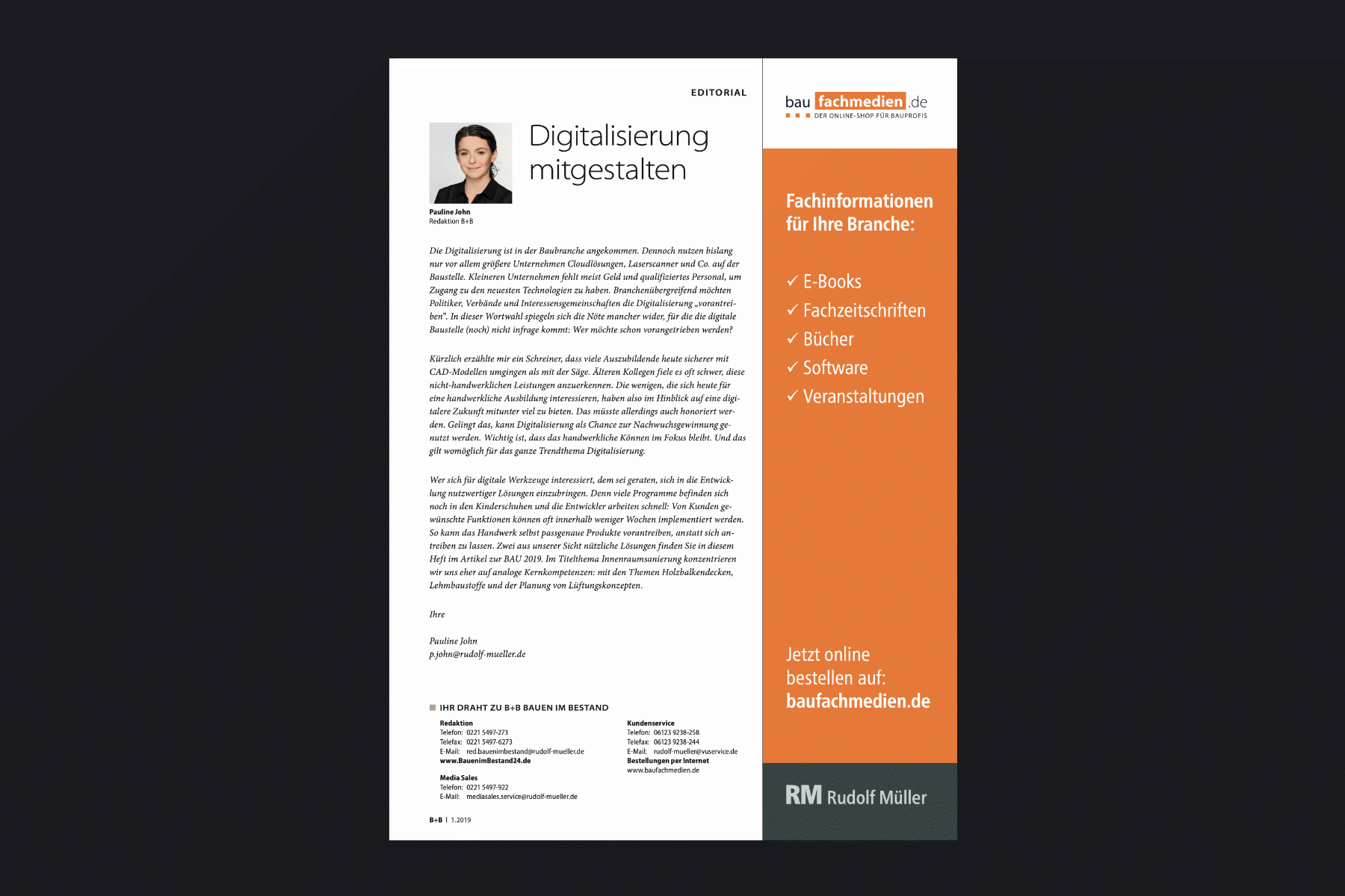 Beispieleditorial aus der Fachzeitschrift B+B Bauen im Bestand.