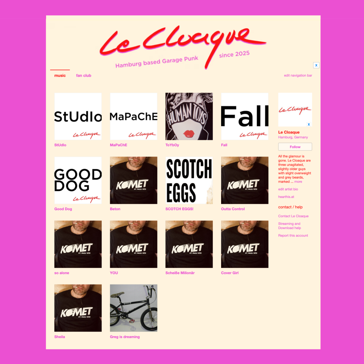 Bandcampseite des Punkband Le CLoaque